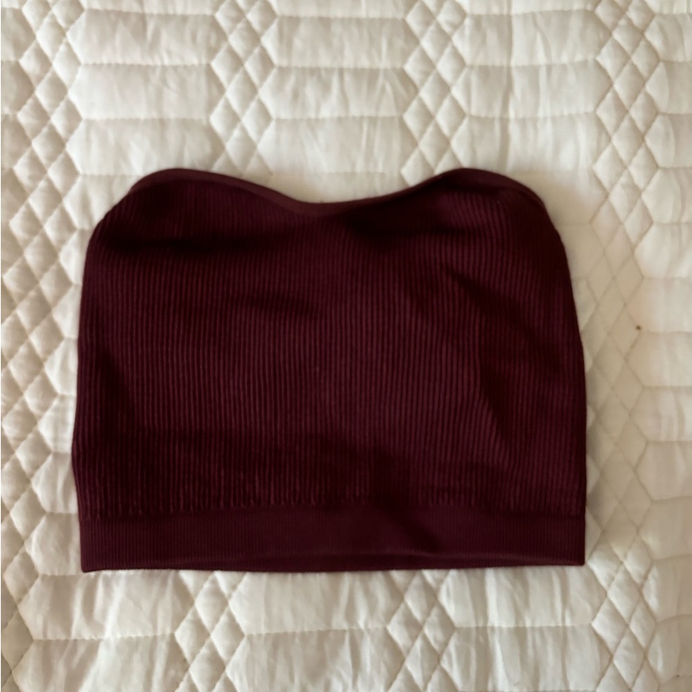 Dark red ribbed tube top